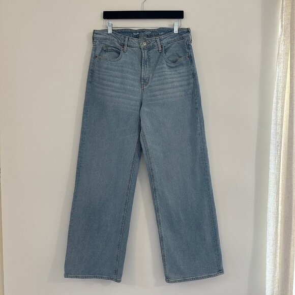 Old Navy Womens Extra High Rise Sky Hi Wide Leg Jeans Size 12 Light Wash Blue - Picture 1 of 10